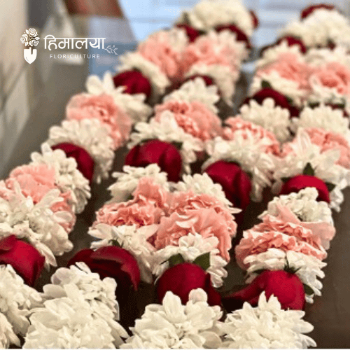 Red Rose, White Carnation, & Pink Carnation Garland Design 020 (For a pair)